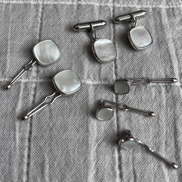 Elegant Vintage Silver and Mother of Pearl Cufflink Set by Kreisler